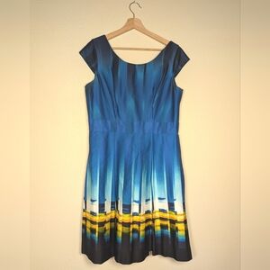 Calvin Klein Blue and Yellow A-Line Midi Dress